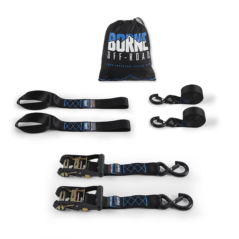 Heavy-Duty Borne Off-Road Ratchet Tie-Down Kit (2-Pack), Black