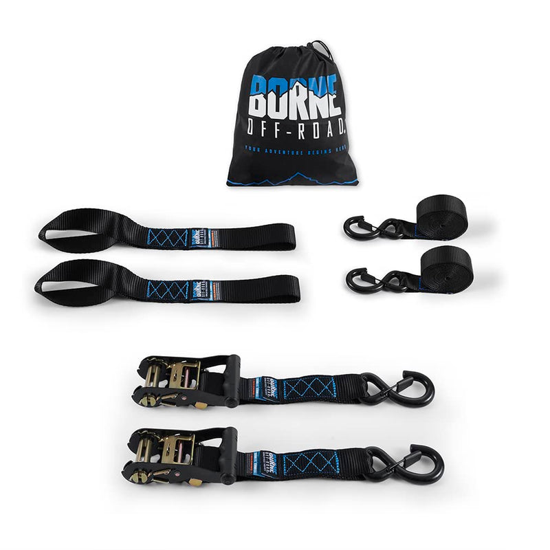 Heavy-Duty Borne Off-Road Ratchet Tie-Down Kit (2-Pack), Black