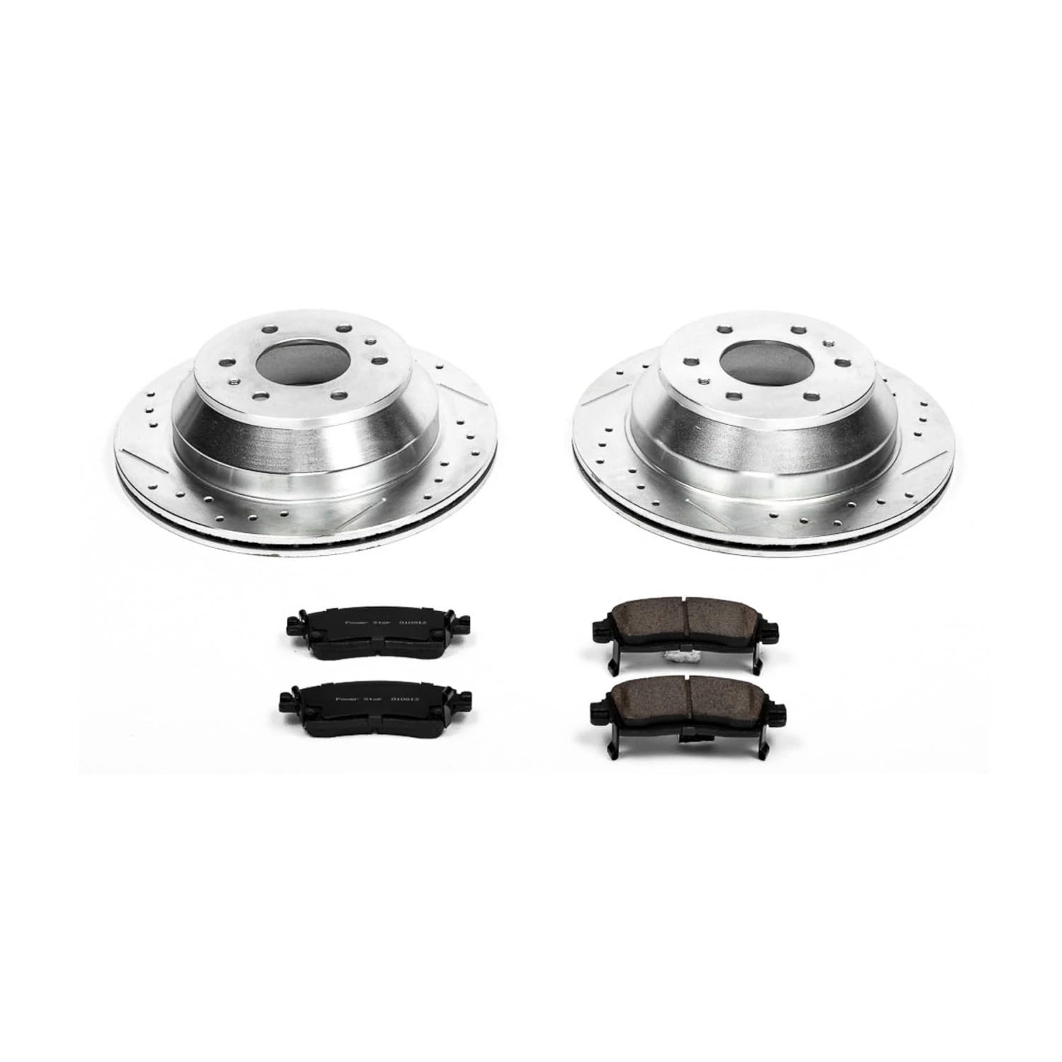 Power Stop K2050 Brake Pads Rear Z23 with Drilled Slotted Brake Rotors Kit For Rainier, SSR, Trailblazer, Trailblazer EXT, Envoy, Envoy XL, Envoy XUV, Ascender, Olds Bravada, 9-7x [Model Specific]