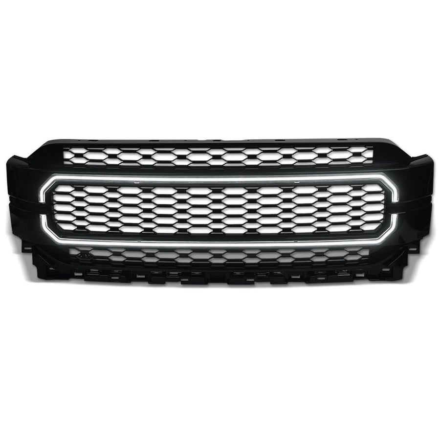 HEX Style Armordillo Honeycomb Mesh LED Front Grille|Compatible With 2021-2023 Ford F150 F-150|8735039|ABS Plastic|Gloss Black|Front Hood Bumper Grille With LED Light Bar