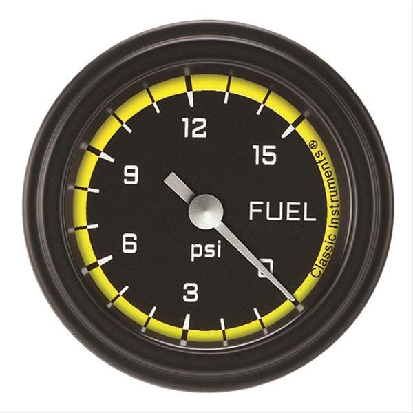 AX145YBLF Classic Instruments AutoCross Yellow 2-1/8" Fuel Pressure Gauge, 15 psi
