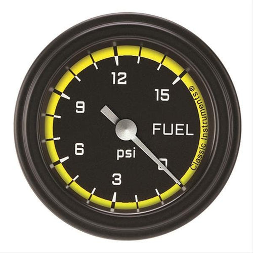 AX145YBLF Classic Instruments AutoCross Yellow 2-1/8" Fuel Pressure Gauge, 15 psi