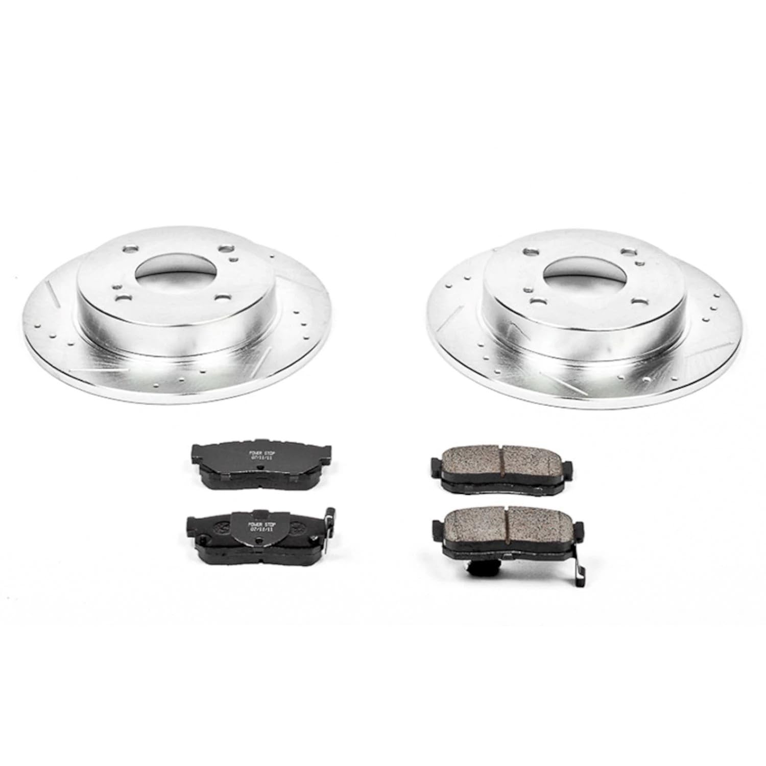 Power Stop K740 Rear Brake Pads Z23 Carbon Fiber with Drilled & Slotted Brake Rotors Kit For INFINITI G20, INFINITI G20, Nissan Altima, Nissan Sentra [Model Specific]