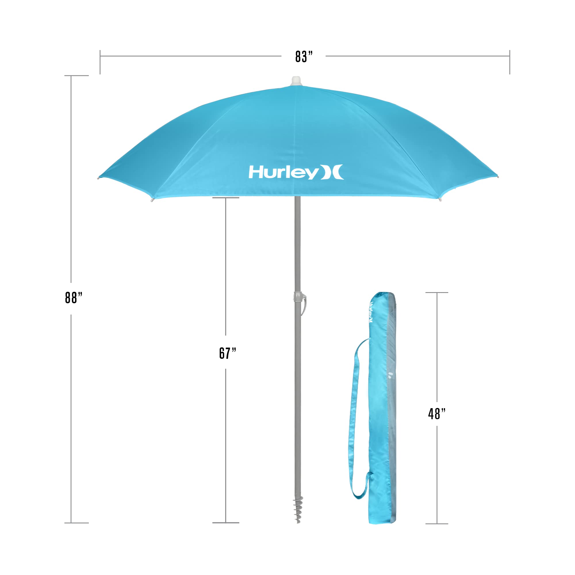 Hurley Shade Umbrella UMB7HRSTRQ, 7 ft, Turquoise