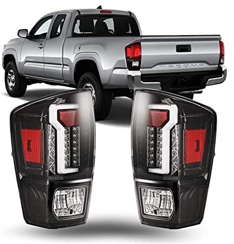 Off Road Series Winjet LED Tail Lights Assembly with Turn Signal for 2016-2022 Toyota Tacoma, Plug and Play, Black/Clear, 1 Pair