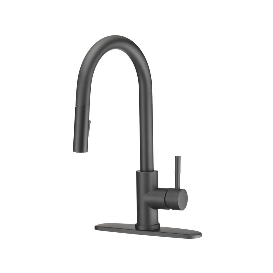 Dura Faucet Streamline RV Single Handle Pull-Down Kitchen Sink Faucet - Optional Deck Plate (Matte Black)
