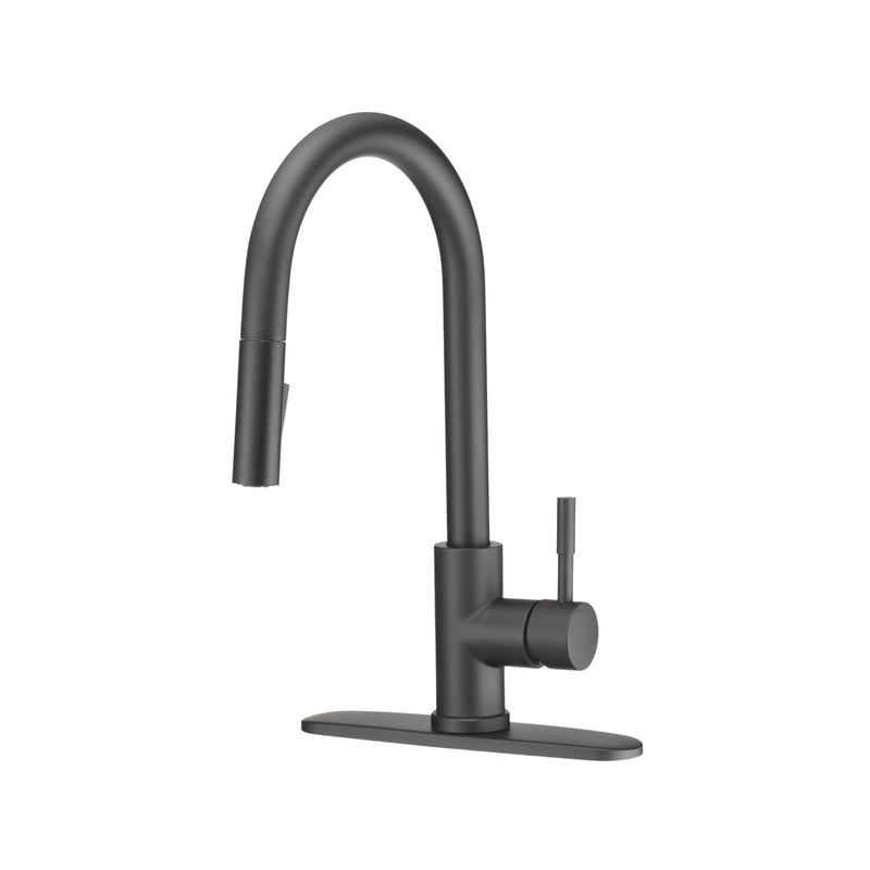 Dura Faucet Streamline RV Single Handle Pull-Down Kitchen Sink Faucet - Optional Deck Plate (Matte Black)