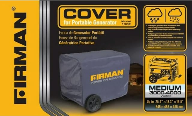 FIRMAN Medium Size 1002 Portable Generator Cover – Waterproof Heavy Duty Inverter Generator Cover Fits 3000-4000W or up to 25.4"x18.3"x19.5" size with Drawstring Dust Rain Wind UV-Resistant Protection