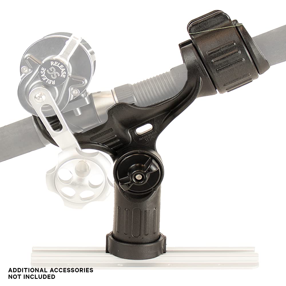 YakAttack Rod Holder Omega | Track Mount Fishing Rod Holder for Kayak & Boat | Compatible with Spinning, Casting, Fly Reels | LockNLoad System | Adjustable & Secure | Kayak Track Mount Accessories