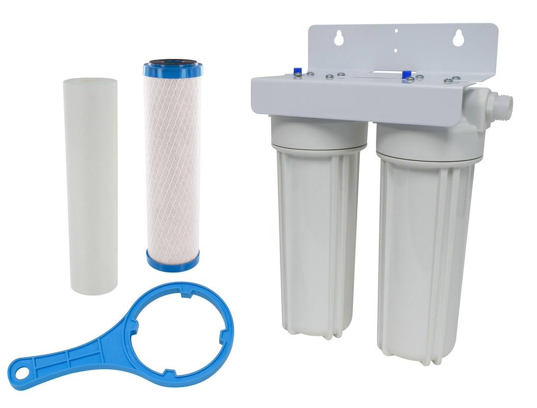 Exterior VALTERRA A01-1139 Filter System, Dual Housing with Sediment Pre-Filter, Advanced Carbon Block Cartridge, Wall Bracket and Wrench
