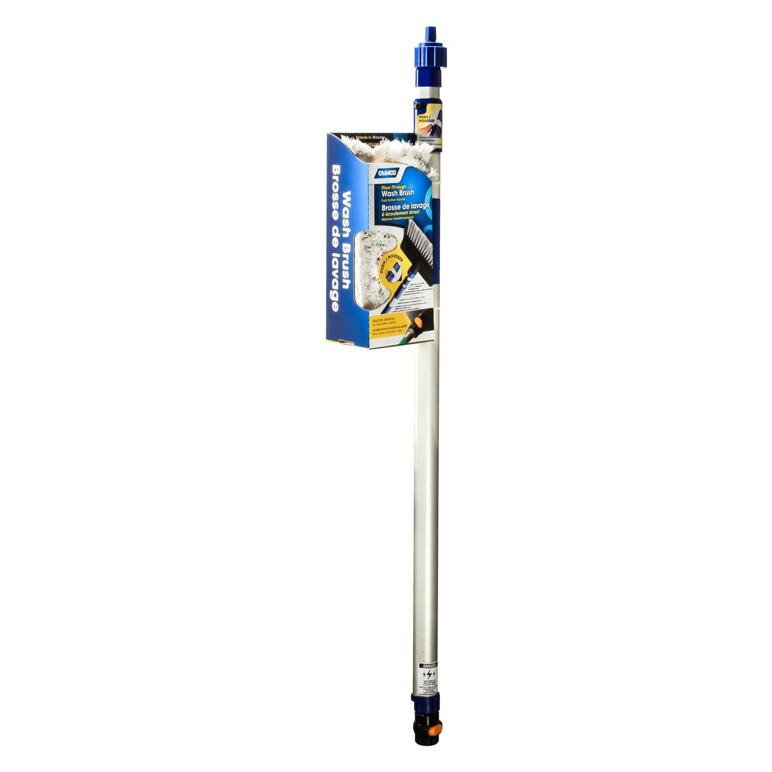 Camco Wash Brush Flow-Through with Push Button Telescoping Handle - Connect to Standard Water Hose to Clean Your Vehicle | Great for RV, Truck Boat and Car Washing - (41960)