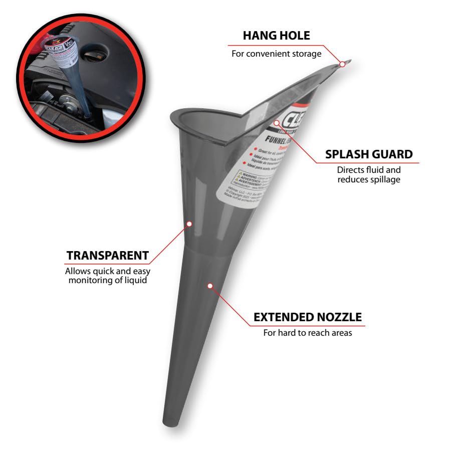 W4054 Performance Tool Clear View Long Reach Funnel - 1/2 Pint, Multi-Purpose Fluid Handling