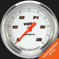 Velocity White Classic Instruments VS330WAPF 2 5/8" Volt Gauge Full Sweep