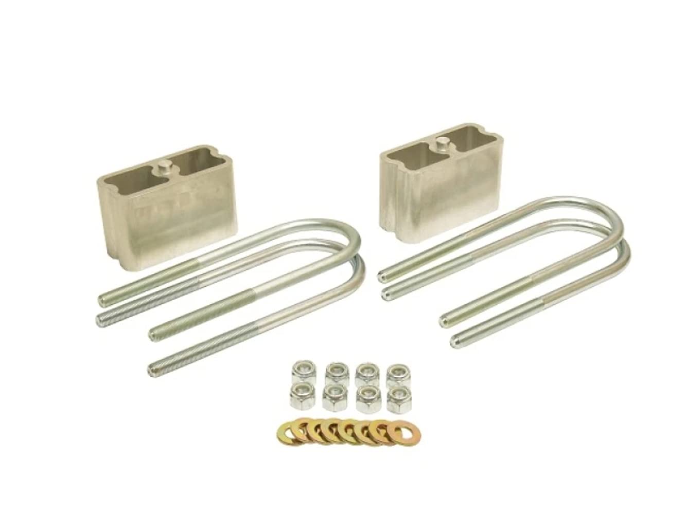 Belltech 3 in Lowering Leaf Spring Block Kit, Hardware/U-Bolts, Aluminum, Natural, 2-1/2 or 3 in Wide Leaf Springs, Kit