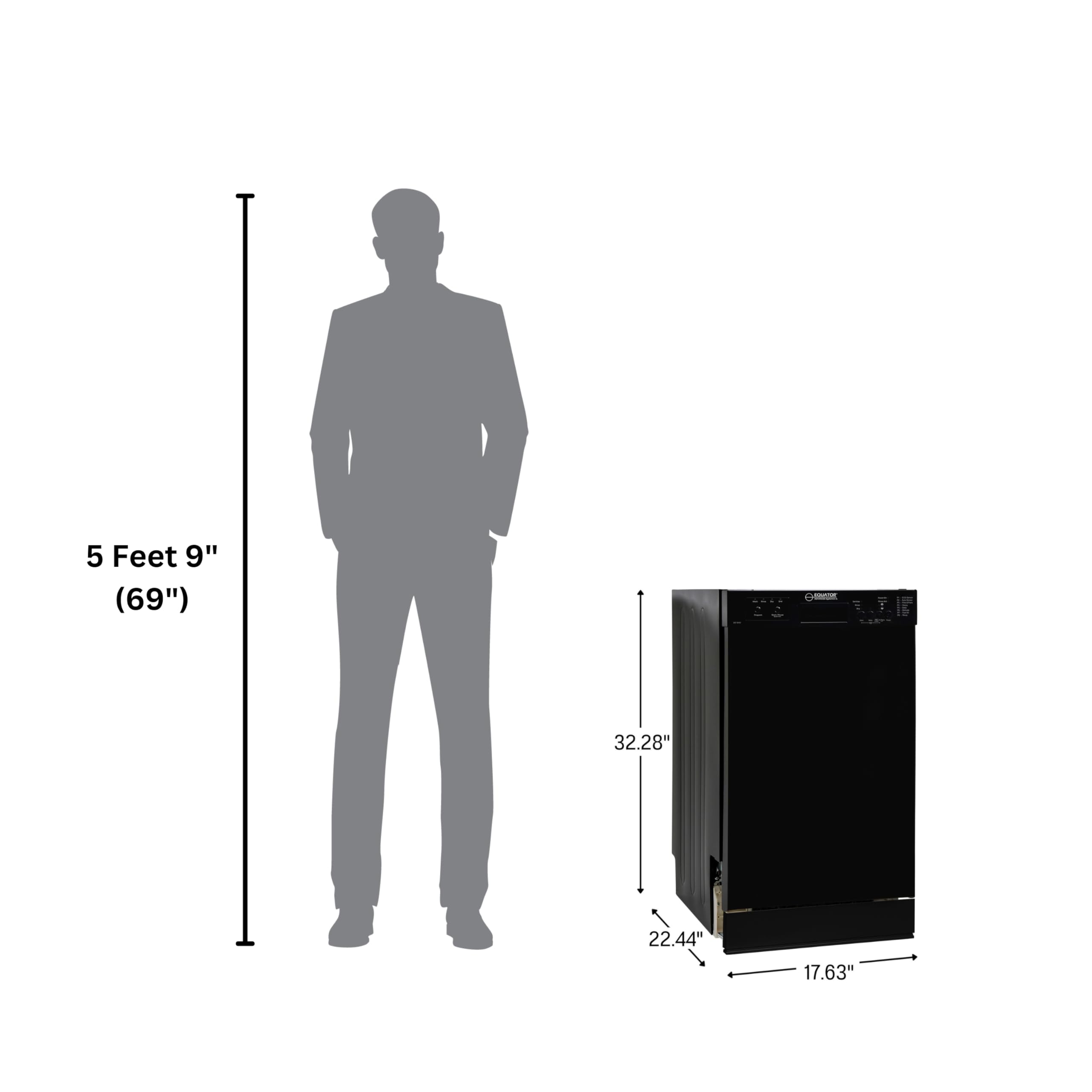 Equator 18" Built in Dishwasher 10 place Rack Wine 8 Wash Sensor Delay 1/2 Load 110V E-Star ADA in Black
