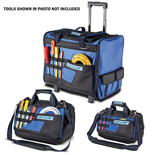 3 Piece Vaughan Tool Bag Set, with 18 inch Roller Tool Bag, 16 inch and 13 Inch Wide Mouth Bags, 1200D Polyester, Lots of Tool Storage, Heavy Duty Zippers, Shoulder Straps, Carry Handles - 240154
