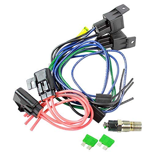 Northern Radiator Electric Temperature Switch, 185 Degree On, 165 Degree Off, 3/8 in NPT Male, Dual Fan Relay, Wiring Harness, Kit