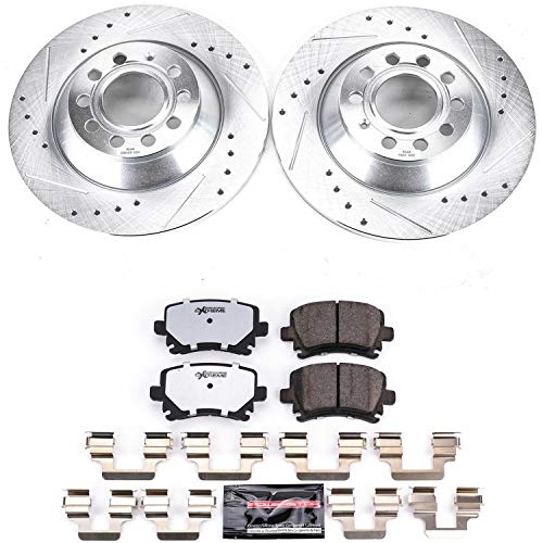 Power Stop K4625-26 Z26 Carbon Fiber Brake Pads Rear with Drilled & Slotted Brake Rotors Kit For Audi A6 2006-2011, Audi A6 Quattro 2005-2008 [Model Specific]