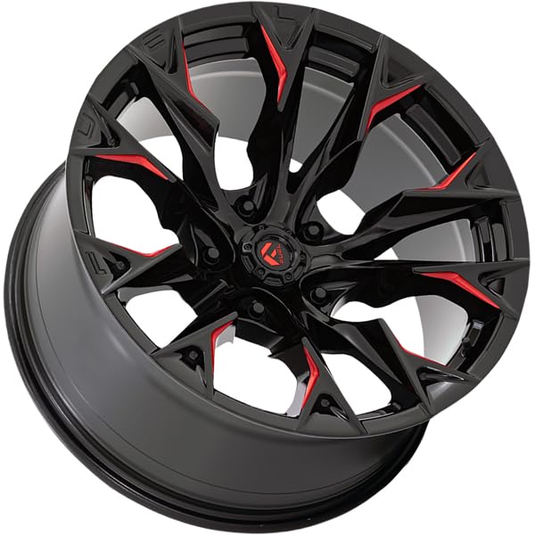 FLAME FUEL OFF-ROAD 20X9 5X5.0 5.04 1mm GLOSS BLACK MILLED WITH CANDY RED - D82320907550
