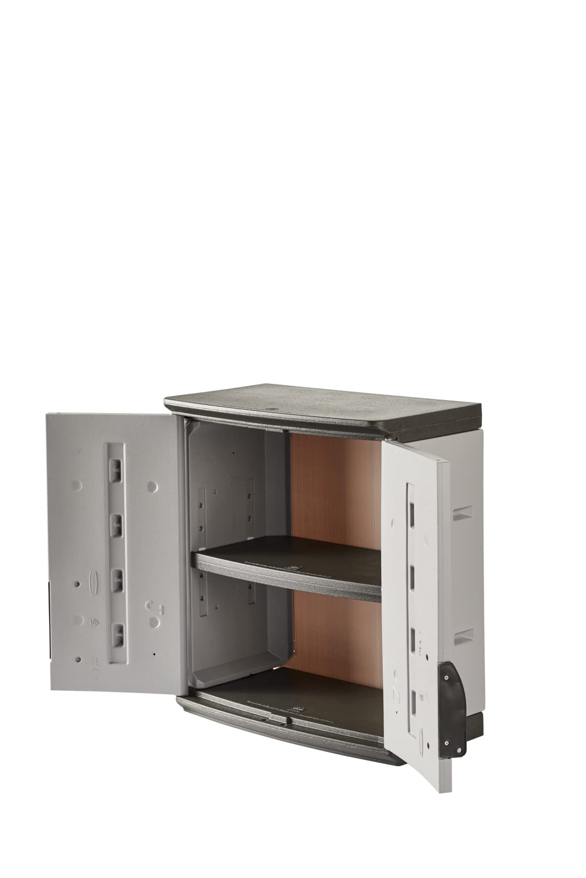Rubbermaid Storage Cabinet Wall Mounted with Doors 150-Pound Capacity Gray Lockable Three-Shelf Cubbard for Tools/Car Accessories/Cleaning in Home/Garage/Outdoor Areas