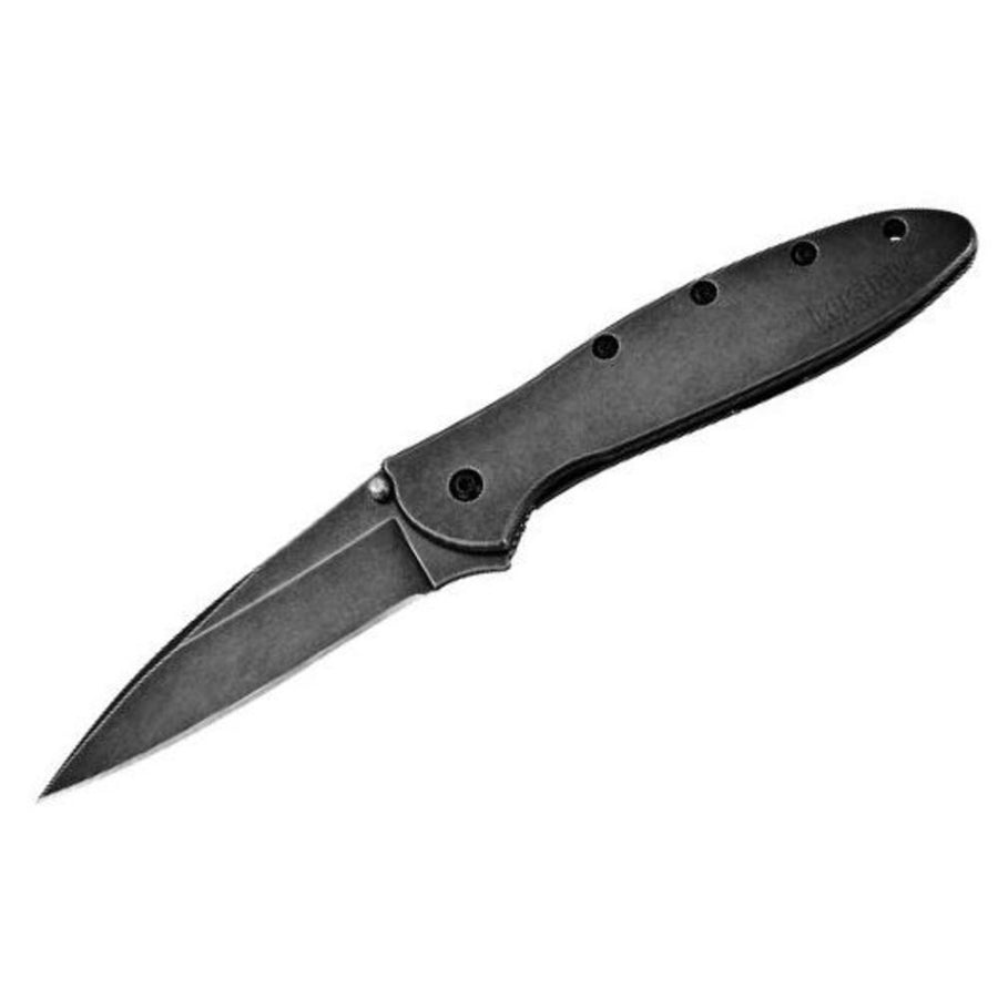 Kershaw BlackWash Leek Pocket Knife (1660BLKW); 3 Sandvik 14C28N Steel Blade, 410 Stainless Steel Handle, BlackWash Finish, SpeedSafe Assisted Open, Frame and Tip Locks, Reversible Pocketclip; 3 OZ
