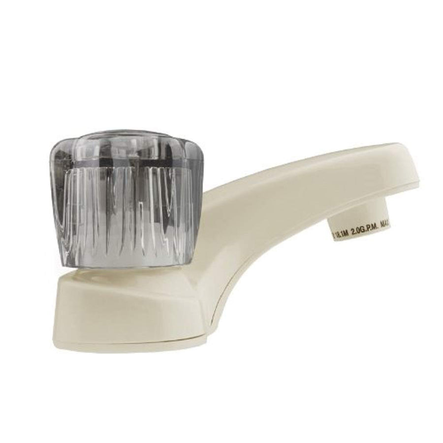 Dura Faucet RV Bathroom Faucet DF-PL700S-BQ with Smoked Acrylic Knobs (Bisque Parchment)