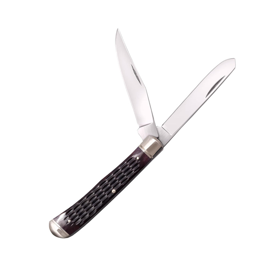 Cold Steel Trapper Folding Knife Versatile Practical Durable Reliable Compact Pocket - 2 Blades; Jigged Bone Handle; Slip Joint Lock