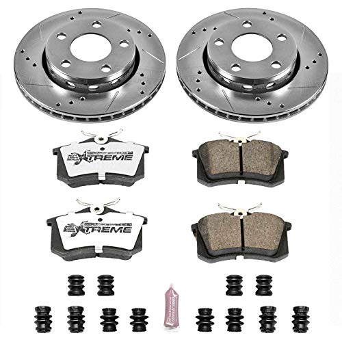 Power Stop K894-26 Z26 Carbon Fiber Brake Pads Rear with Drilled & Slotted Brake Rotors Kit For Audi S4 2000-2002 [Vehicle Specific]