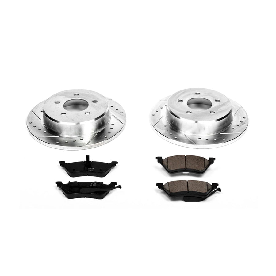 Power Stop K5248 Z23 Carbon Fiber Brake Pads Rear with Drilled & Slotted Brake Rotors Kit For Chrysler Town & Country, Dodge Caravan, Dodge Grand Caravan [Model Specific]
