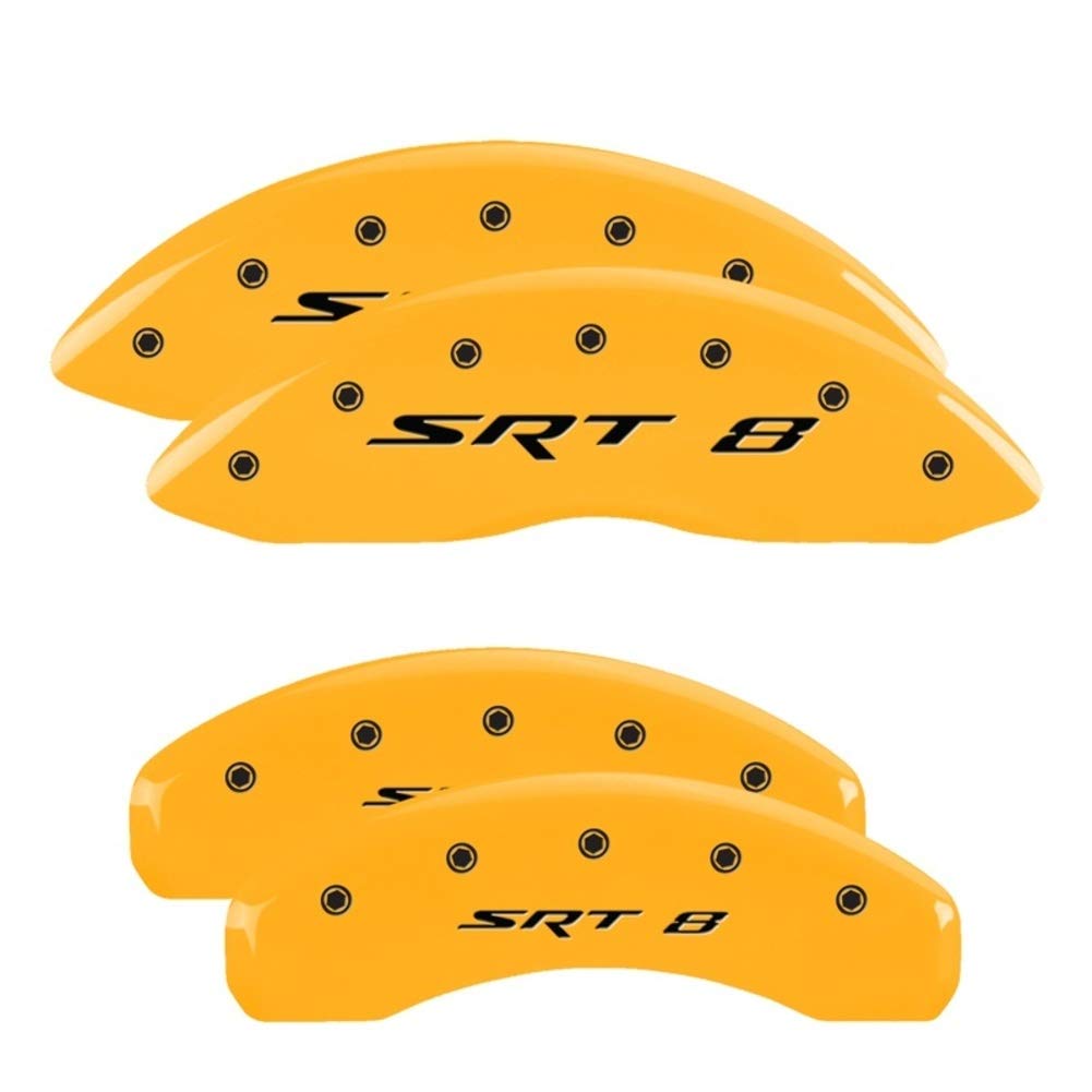 Brake Caliper Covers MGP Compatible with Jeep Grand Cherokee 2011-21, WK 2022 (Requires 17"+ Wheels) Red Powder-Coated Finish, Engraved Black SRT 8 Logo, Front and Rear Caliper Covers (Set of 4)