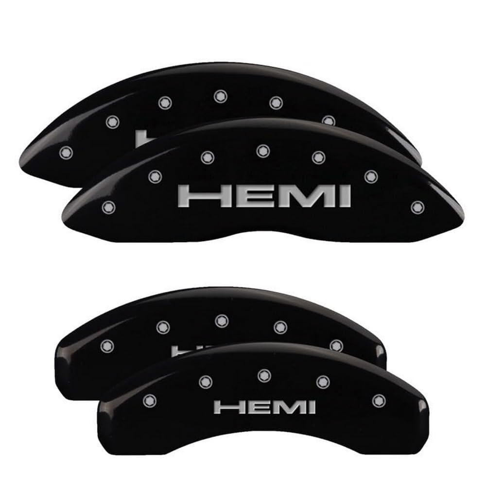 Brake Caliper Covers MGP for 2019-2025 RAM 1500 (Requires 18"+ Wheels or Larger) Engraved HEMI Logo, Black Powder-Coated Finish, Aluminum Front and Rear Caliper Covers (Set of 4)
