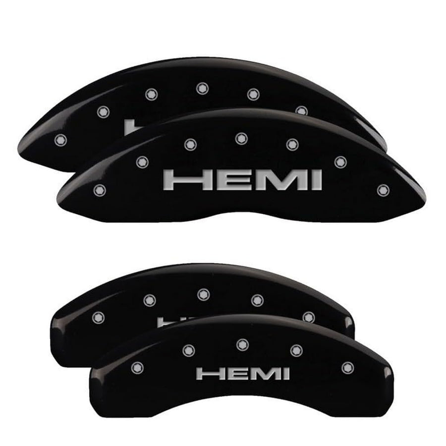Brake Caliper Covers MGP for 2019-2025 RAM 1500 (Requires 18"+ Wheels or Larger) Engraved HEMI Logo, Black Powder-Coated Finish, Aluminum Front and Rear Caliper Covers (Set of 4)