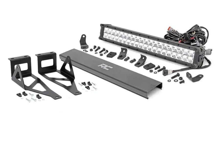 20" Rough Country Dual Row LED Light Bar Kit for Ford F250/F350 Super Duty (2005-2007) - 20-in Chrome Series LED Bar, White DRL