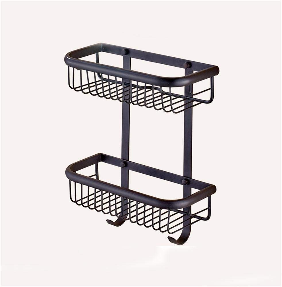 Doubledeck Allcopper Basket Bathroom Corner Rack Shelves (color : Black)
