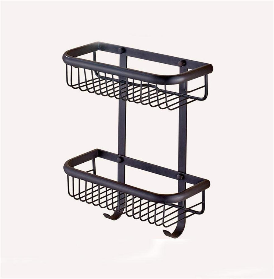 Doubledeck Allcopper Basket Bathroom Corner Rack Shelves (color : Black)