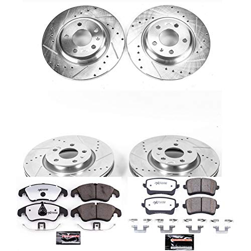 Power Stop K6134-26 Z26 Carbon Fiber Brake Pads Front and Rear with Drilled and Slotted Brake Rotors Kit For 2012-2016 A4 | 2012-2016 A4 Quattro | 2012-2014 A5 | 2012-2017 A5 Quattro
