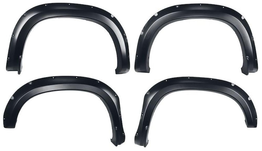 TrailFX Pocket Style TFC3005S Fender Flares for Chevrolet Silverado 1500 2019-2025 Black Smooth Paintable Polypropylene Set of 4 with Stainless and Black Steel Rivets