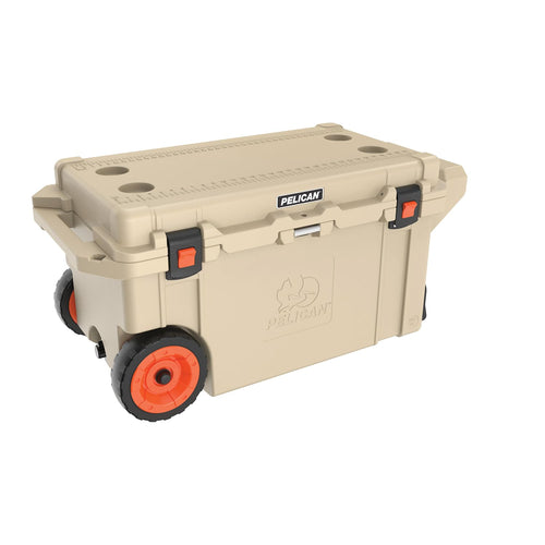 Pelican Elite 80QT Wheeled Cooler (Tan) | 58 Can Capacity with Ice | 10 Day Ice Retention | Built-in Bottle Opener | Guaranteed for Life
