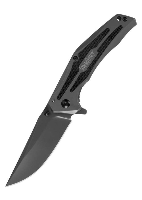 Duojet Kershaw Pocket Knife (8300); 3.25 In. 8Cr13MoV Blade and Steel Handle with Gray Titanium Carbo-Nitride Coating; Carbon Fiber Insert, SpeedSafe Assisted Open; Single-Position Pocketclip; 4.9 oz.