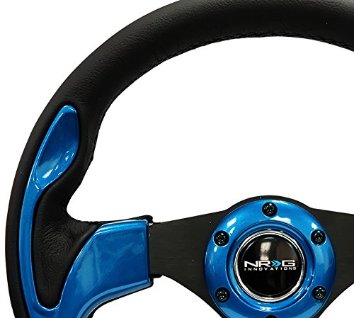 NRG Innovations Reinforced NRG-RST-001BL Steering Wheel- 320mm Sport Steering Wheel with Black Leather/Blue Molded Trim