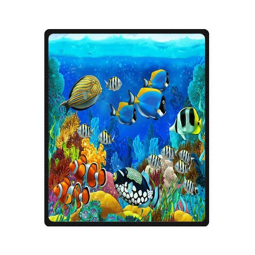 Custom Fleece Daniellestore Blankets Design Seabed Fish Corals Underwater Ocean Tropical Blanket Fashion Warm Cozy Soft Sofa Bed Blanket Throws Blanket 50x60 Inches