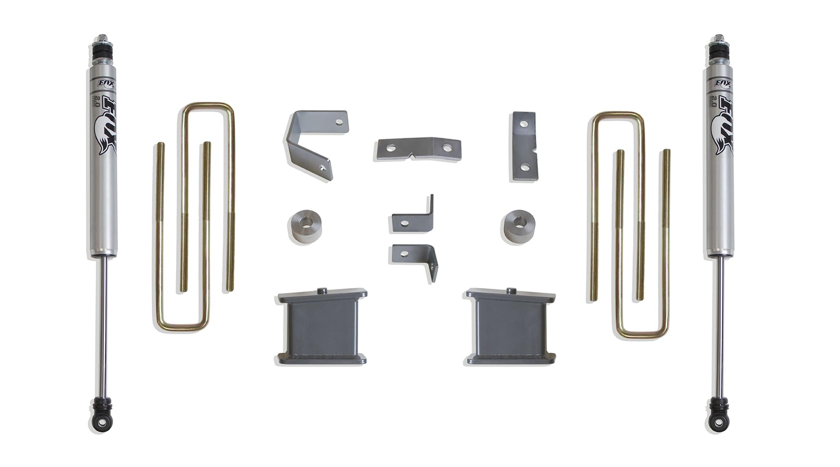 Part# 906840F MaxTrac SUSPENSION'S is A Box KIT Including 4" Lift Blocks, U-Bolts, Carrier Bearing SPACERS & A Pair of Fox 2.0 Performance Series Rear Shocks