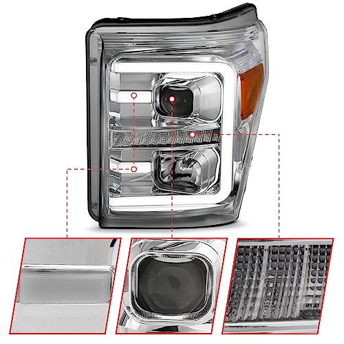 FORD SUPER DUTY ANZO USA 111407 11-16 PROJECTOR PLANK STYLE SWITCHBACK HEADLIGHTS CHROME