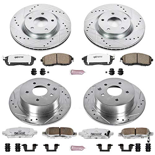 Power Stop K4475-26 Z26 Carbon Fiber Brake Pads Front and Rear with Drilled & Slotted Brake Rotors Kit For Nissan Sentra 2007-2012 [Model Specific]