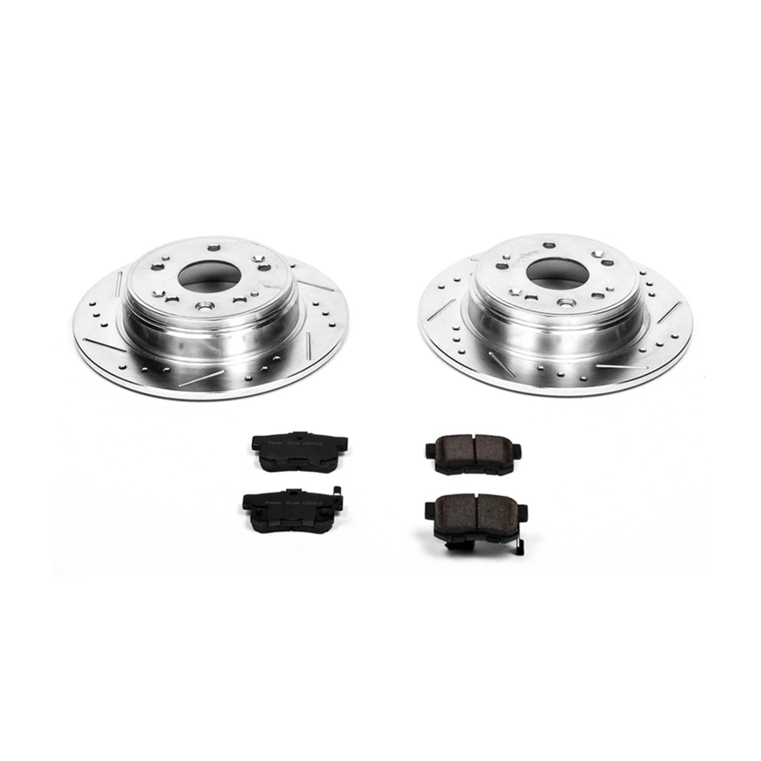 Power Stop K6172 Rear Brake Pads Z23 Carbon Fiber with Drilled & Slotted Brake Rotors Kit For Honda CR-V 2002-2004 [Model Specific]