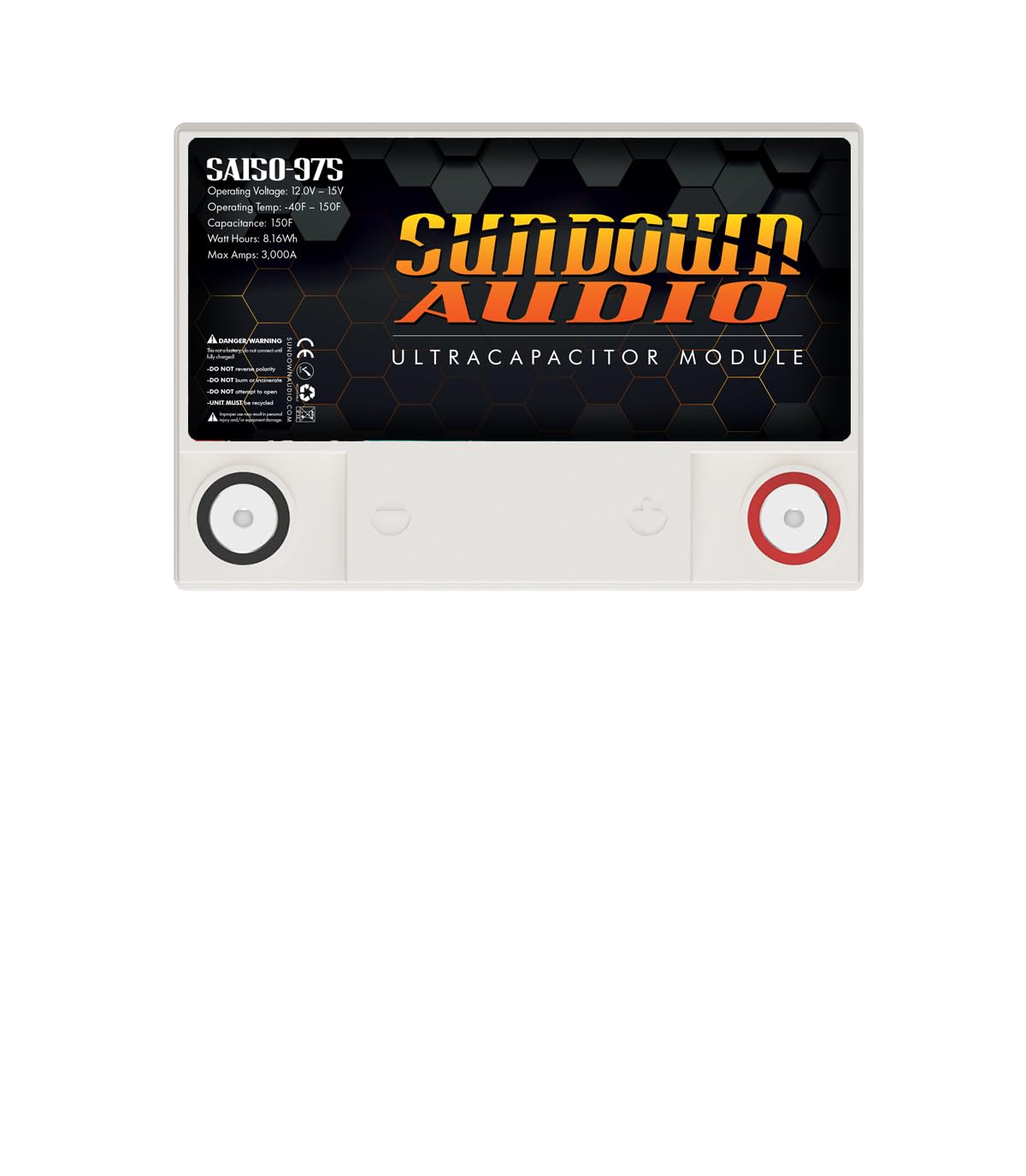 Sundown Audio Ultracapacitor Bank SA150-975 – 12V 150 Farad, 3000A Max Output, 1200W System Support – Instant Power Boost, Extends Battery Life for Car Audio & Start/Stop Vehicles