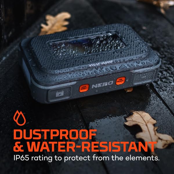 Assist 2000XP NEBO Jump Starter | 2000 Amps, 55.5Wh Power Supply, Multi-Device Charging, and Integrated Floodlight, USB Compatible, Portable Battery, Automotive, Emergency, Spark-Proof Safety