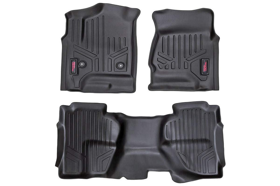 Rough Country All Weather Floor Mats for GMC Sierra & Chevy Silverado 1500/2500HD/3500HD Double Cab (2014-2019) - Non-Slip Waterproof Flexible Floor Mat, Front & Rear Set