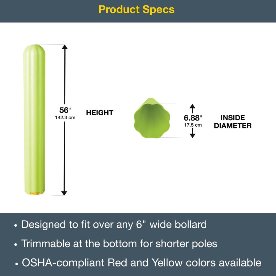 Bollard Covers Eagle for 6 Inch Poles - 56" Tall, Durable Fluted HDPE Plastic - Trimmable Lime Green Bollard Post Sleeve for Parking Lots, Warehouses, and Loading Docks, 1730LM