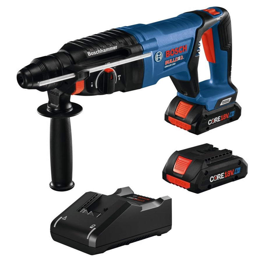 Bosch 18V GBH18V-26DK25 Brushless SDS-plus® Bulldog™ 1 In. Rotary Hammer Kit with (2) CORE18V 4 Ah Advanced Power Batteries